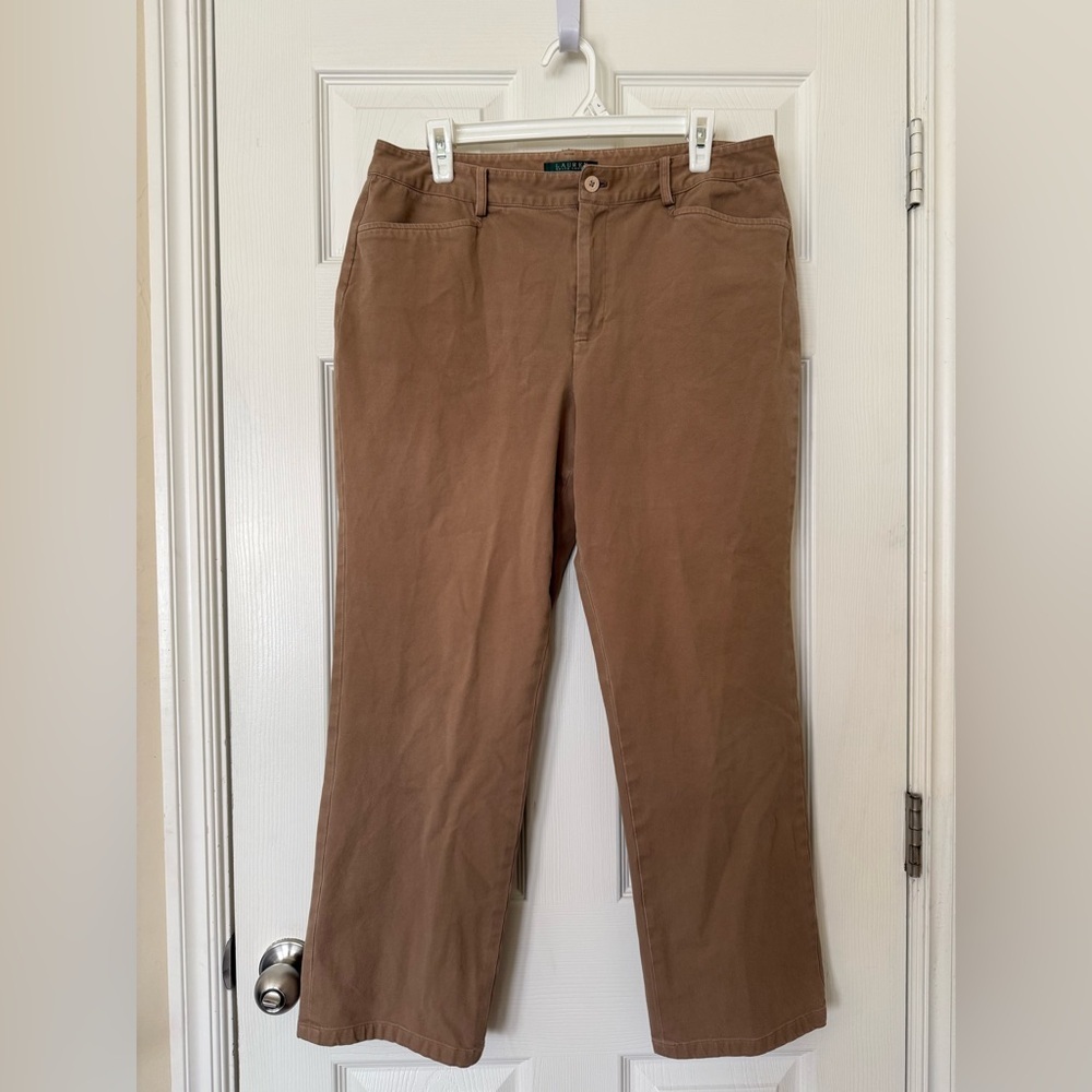 Lauren Ralph Lauren Pants Women’s 12 Brown Stretch Chino Straight Leg Cotton